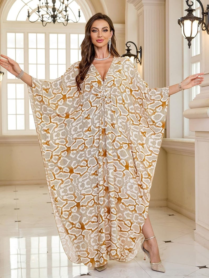 KEYLORTING Women’s Kaftan Beach Cover Up Dress Plus Size Summer Swimsuit Loungewear Maxi Dress - Image 3